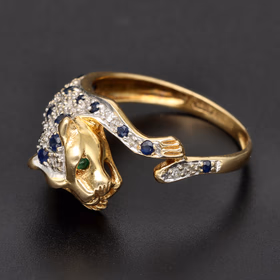 18ct Yellow Gold Sapphire & Diamond Leopard Ring