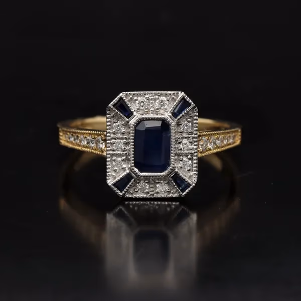 18ct Gold Sapphire and Diamond Art Deco Ring