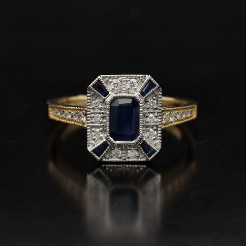 18ct Gold Sapphire and Diamond Art Deco Ring image-3