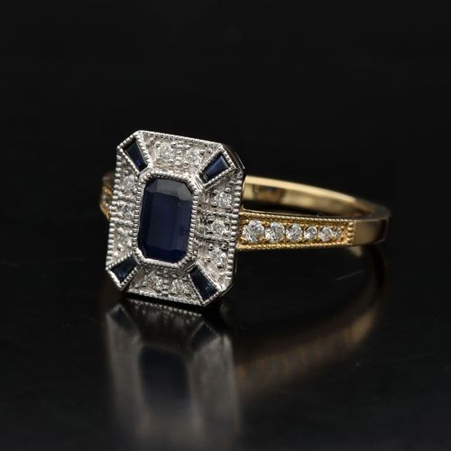 18ct Gold Sapphire and Diamond Art Deco Ring image-2
