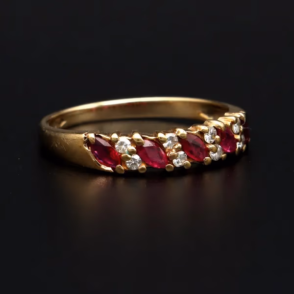 Retro Gold Ruby Diamond Ring. London 1989