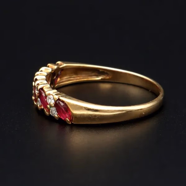 Retro Gold Ruby Diamond Ring. London 1989