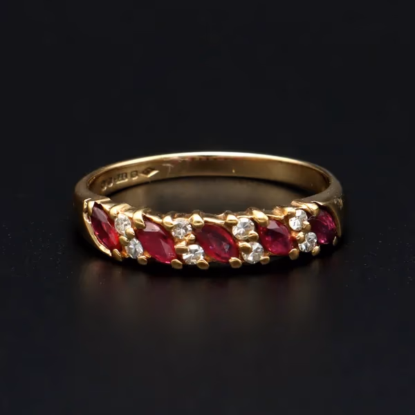 Retro Gold Ruby Diamond Ring. London 1989
