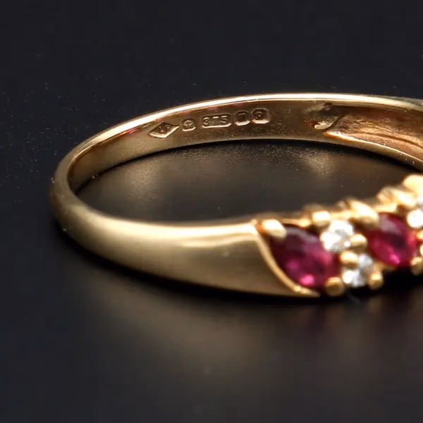 Retro Gold Ruby Diamond Ring. London 1989