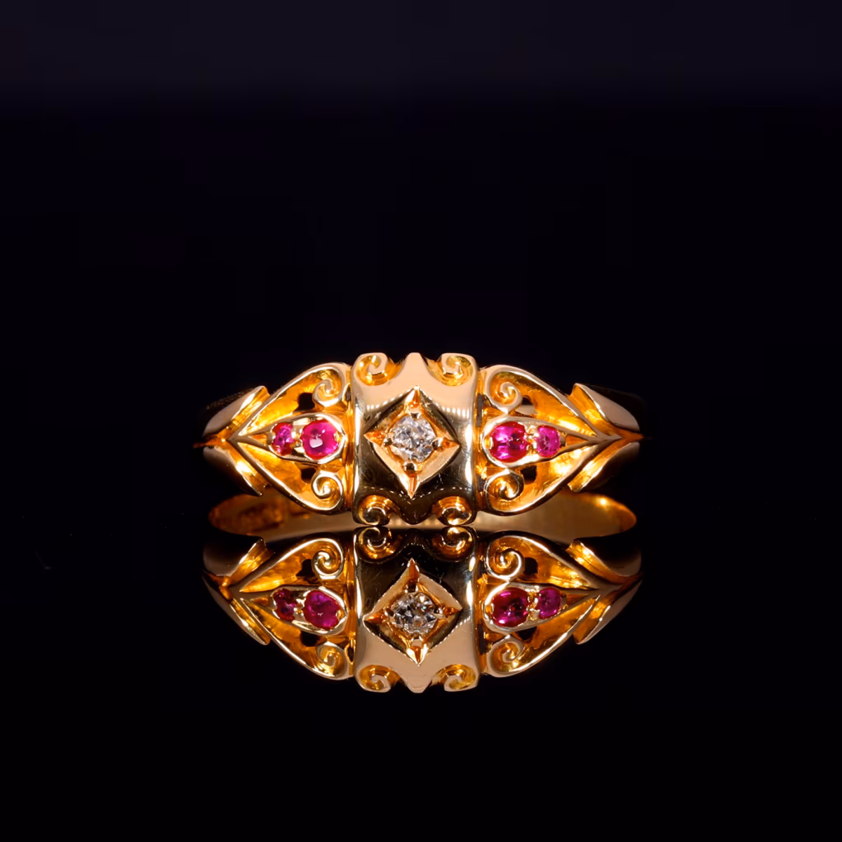 360° view of The Antique Edwardian 1901 Diamond And Ruby Scroll Ring
