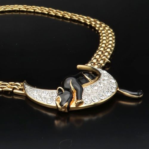 Vintage Rare Panther Rhinestone Necklace image-3