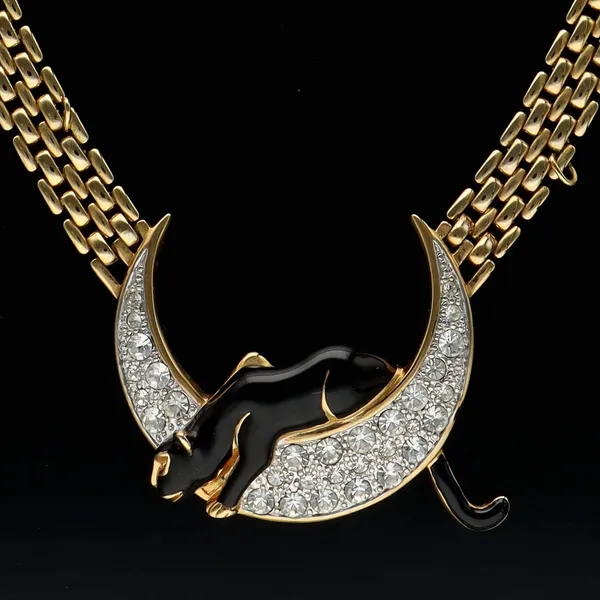 Vintage Rare Panther Rhinestone Necklace