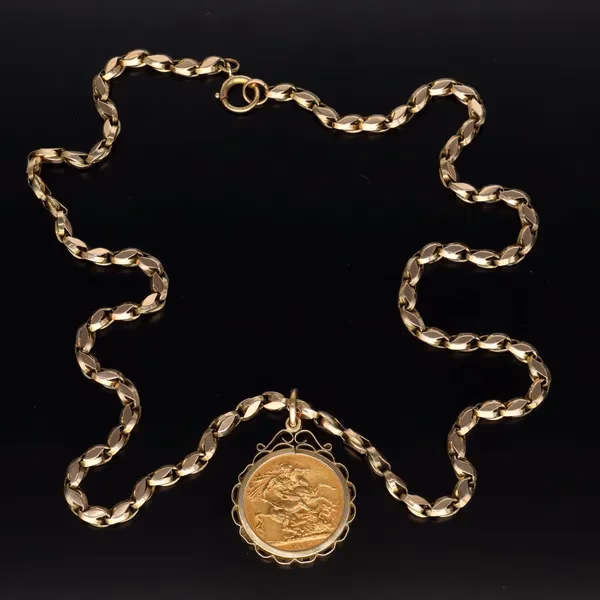 9ct Gold Mount George V Full Sovereign Necklace