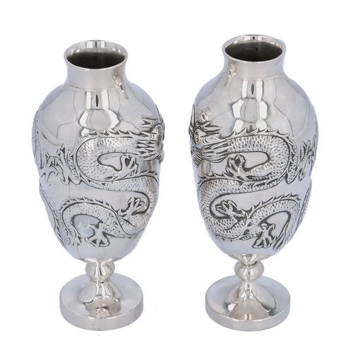 Pair of Chinese Silver Vases image-1