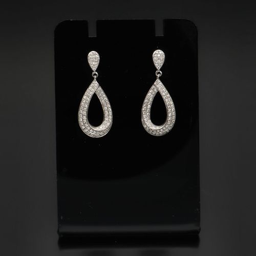 9ct White Gold Diamond Drop Earrings image-1