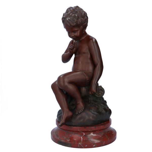 19th Century Cherub Figure on Marble Base