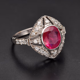 Art Deco 18ct White Gold Burmese Ruby Ring