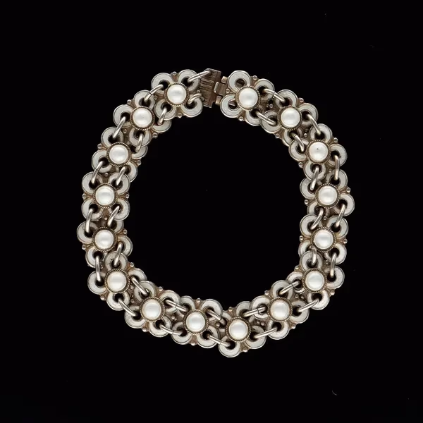 David Andersen Silver Gilt and White Enamel Bracelet