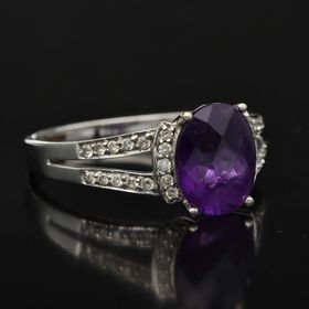 18ct Gold Amethyst, Diamond Ring