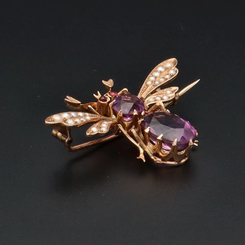 Boxed 9ct Gold Amethyst Bumble Bee Jewellery Set image-6