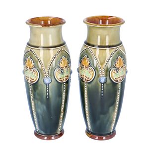 Pair of Royal Doulton Lambeth Vases by Minnie Webb