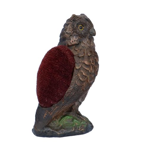 19th Century Franz Bergman Bronze Owl Pin Cushion image-3