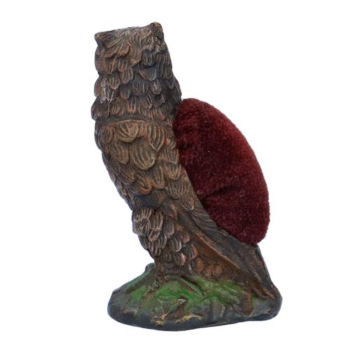 19th Century Franz Bergman Bronze Owl Pin Cushion image-4