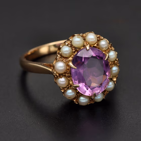Victorian 9ct Gold Seed Pearl and Amethyst Ring