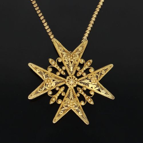 Early 20th Century 15ct Gold Brooch Pendant Necklace image-1