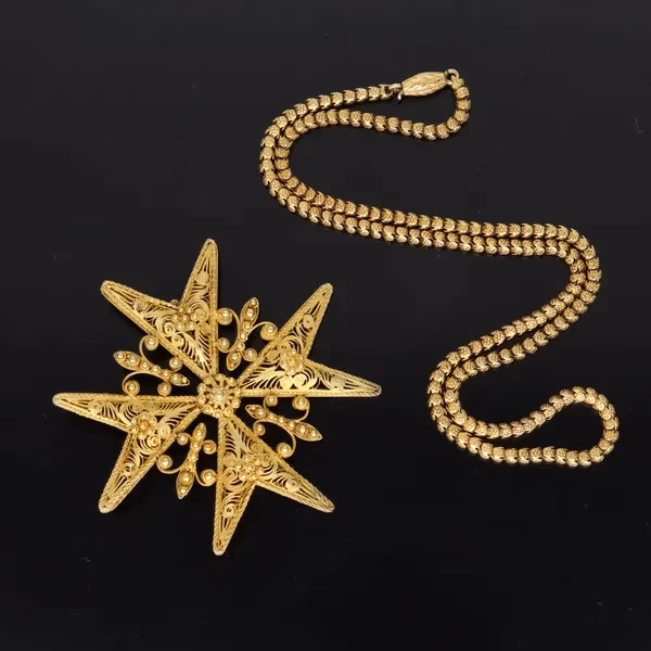 Early 20th Century 15ct Gold Brooch Pendant Necklace
