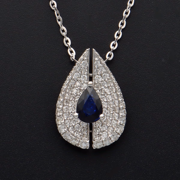18ct White Gold Sapphire & Diamond Pear Shaped Pendant