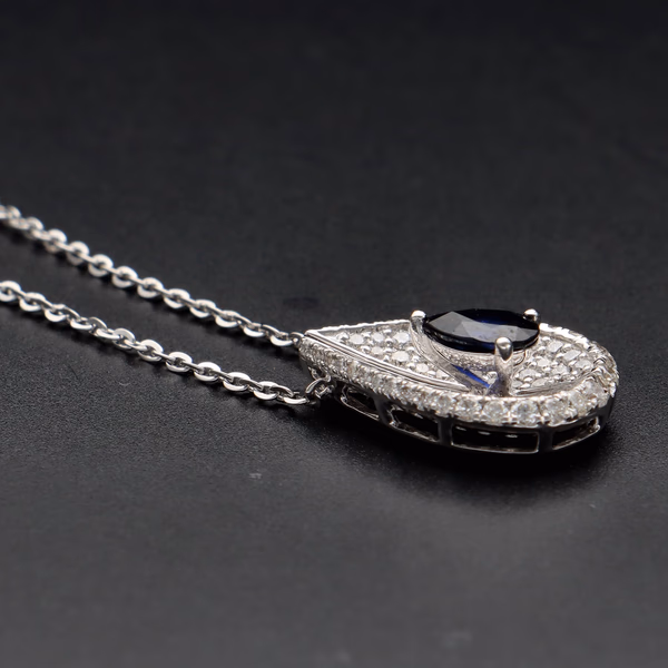 18ct White Gold Sapphire & Diamond Pear Shaped Pendant