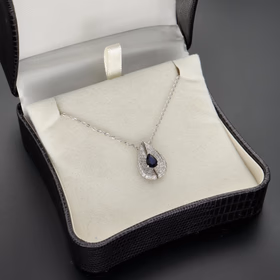 18ct White Gold Sapphire & Diamond Pear Shaped Pendant