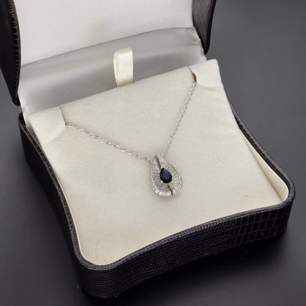 18ct White Gold Sapphire & Diamond Pear Shaped Pendant