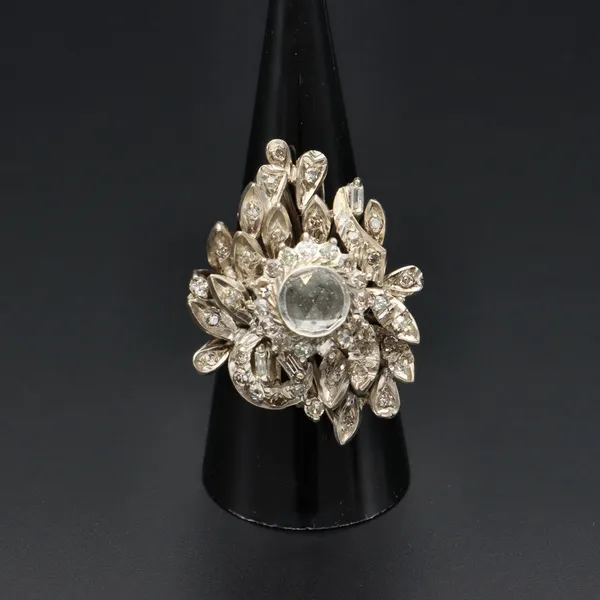 18ct White Gold French Old Cut Diamond Cluster Ring