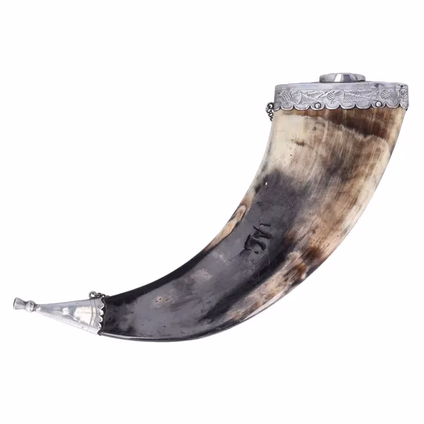 Scottish White Metal Mounted Dress Powder Horn