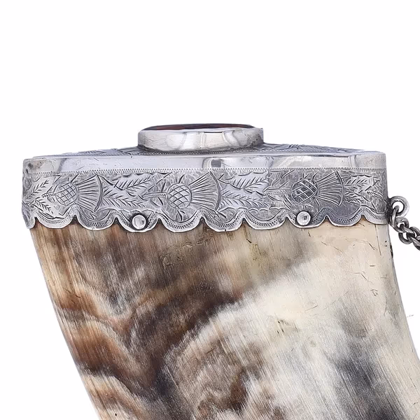 Scottish White Metal Mounted Dress Powder Horn