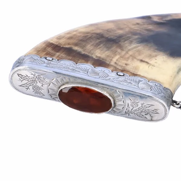 Scottish White Metal Mounted Dress Powder Horn