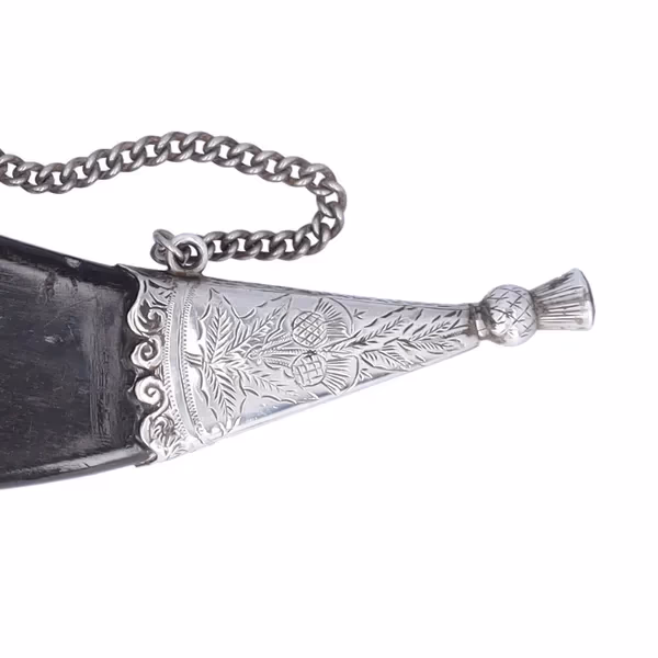 Scottish White Metal Mounted Dress Powder Horn
