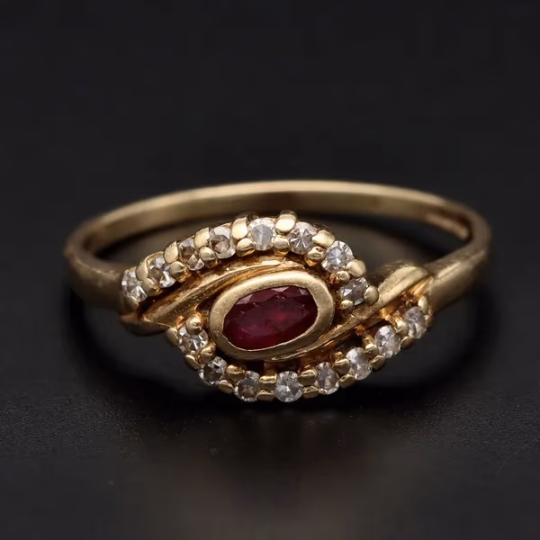 Vintage 9ct Yellow Gold Ruby and Diamond Ring