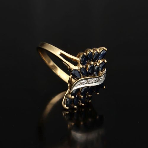 Gold Sapphire Diamond Ring image-3