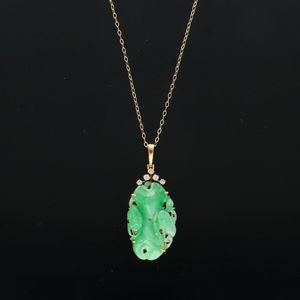 14ct Gold Jade and Diamond Pendant