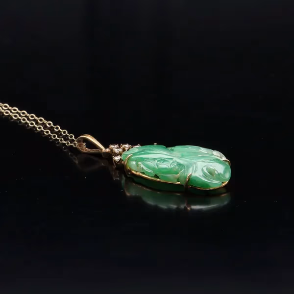 14ct Gold Jade and Diamond Pendant