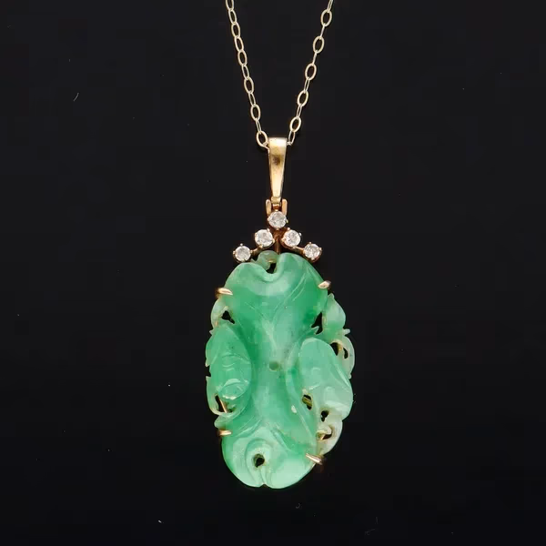 14ct Gold Jade and Diamond Pendant