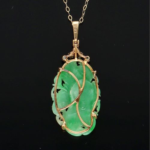 14ct Gold Jade and Diamond Pendant image-4