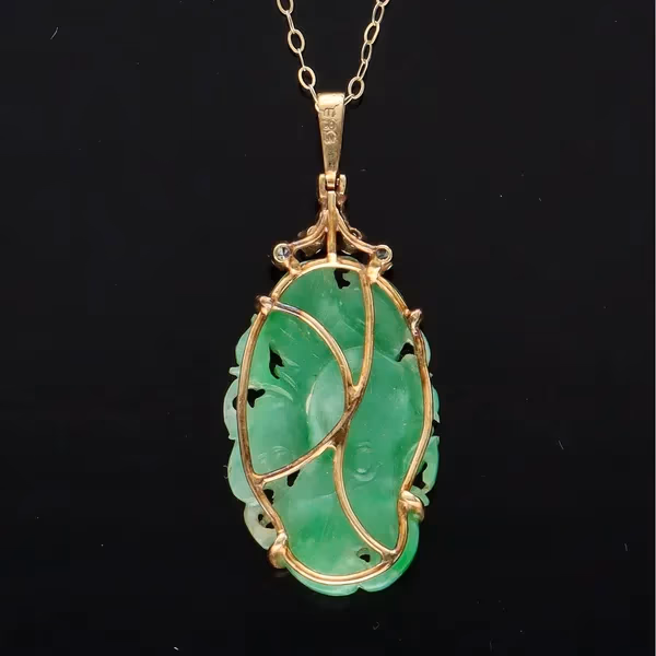 14ct Gold Jade and Diamond Pendant