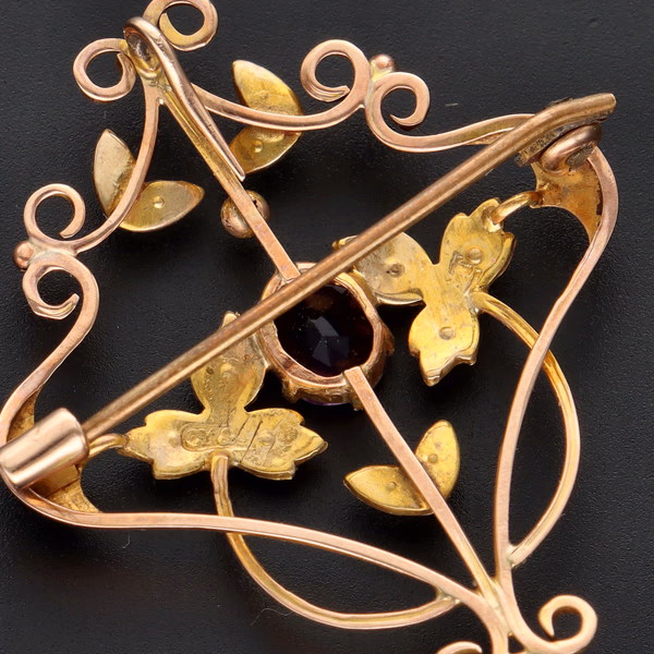 9ct Yellow Gold Edwardian Seed Pearl & Amethyst Brooch/Pendant