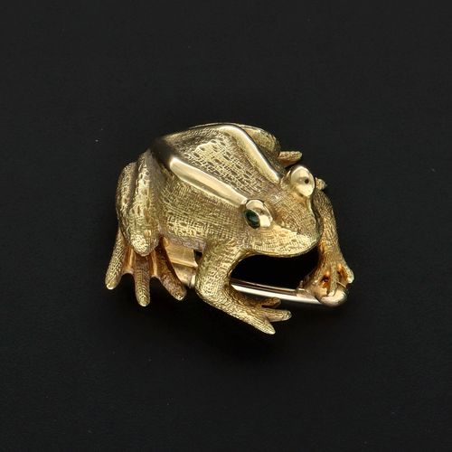 18ct Gold and Emerald Frog Brooch image-1