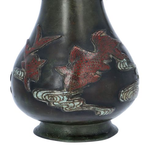 Unusual Late Ming Dynasty Bronze and Cloissone Enamel Vase image-5