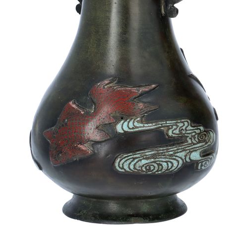 Unusual Late Ming Dynasty Bronze and Cloissone Enamel Vase image-4