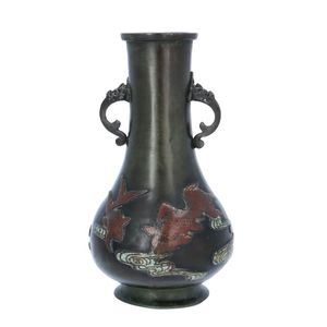 Unusual Late Ming Dynasty Bronze and Cloissone Enamel Vase