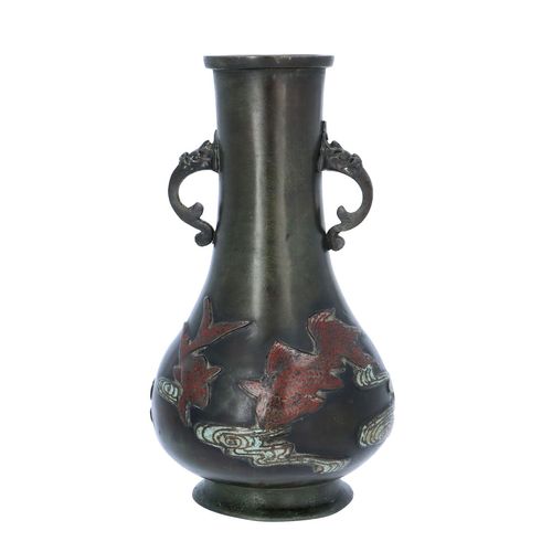 Unusual Late Ming Dynasty Bronze and Cloissone Enamel Vase image-1