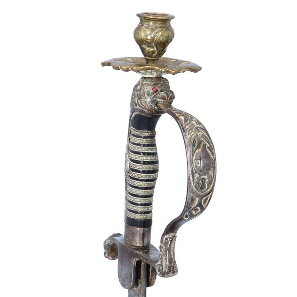 Pair of Brass Military Sword Candlesticks