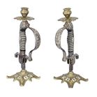 Pair of Brass Military Sword Candlesticks