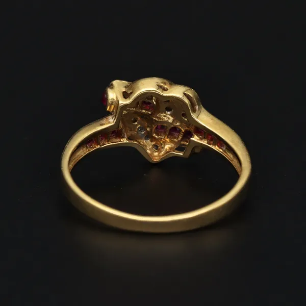 18ct Yellow Gold Diamond & Ruby Heart Ring